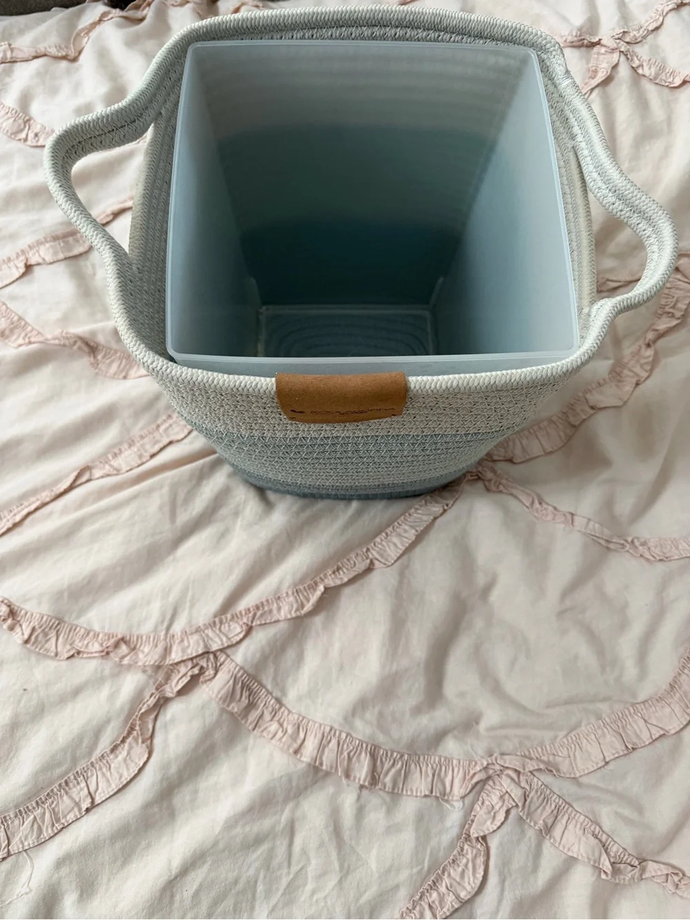 Koolaburra Light Blue Woven Rope Storage Basket with Handles -like new
